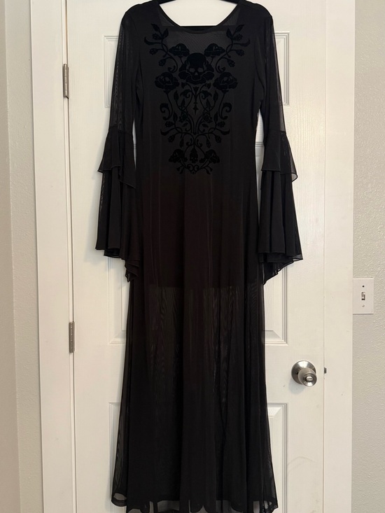 Killstar Dresses & Skirts - Killstar Black Sheer Mesh Backless Maxi Dress with Velvet Floral Appliqué